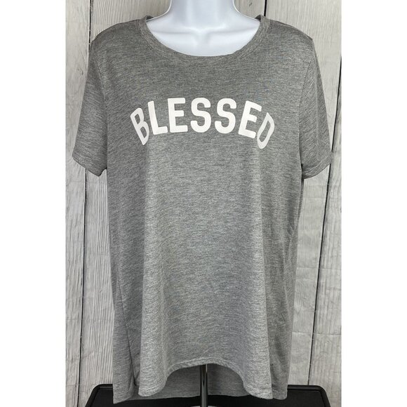 Modern Lux Womens XL Short Sleeve Gray "Blessed" T-Shirt - Picture 1 of 7
